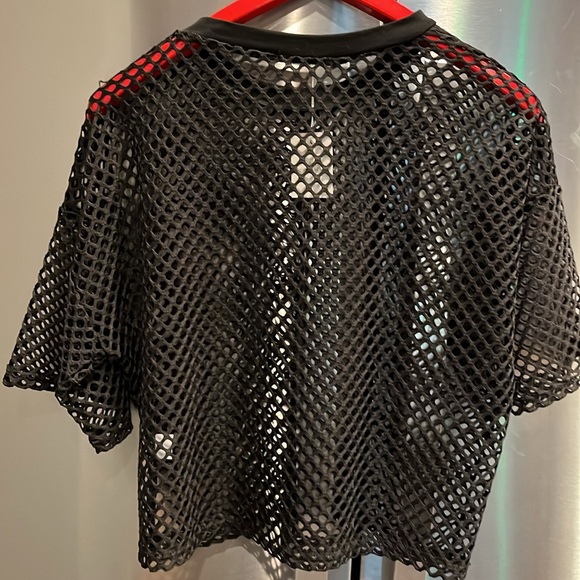 MESH Short sleeved PULLOVER SHIRT Crop Top CLUB dance biker punk rock 80s 90s XL - Picture 10 of 10